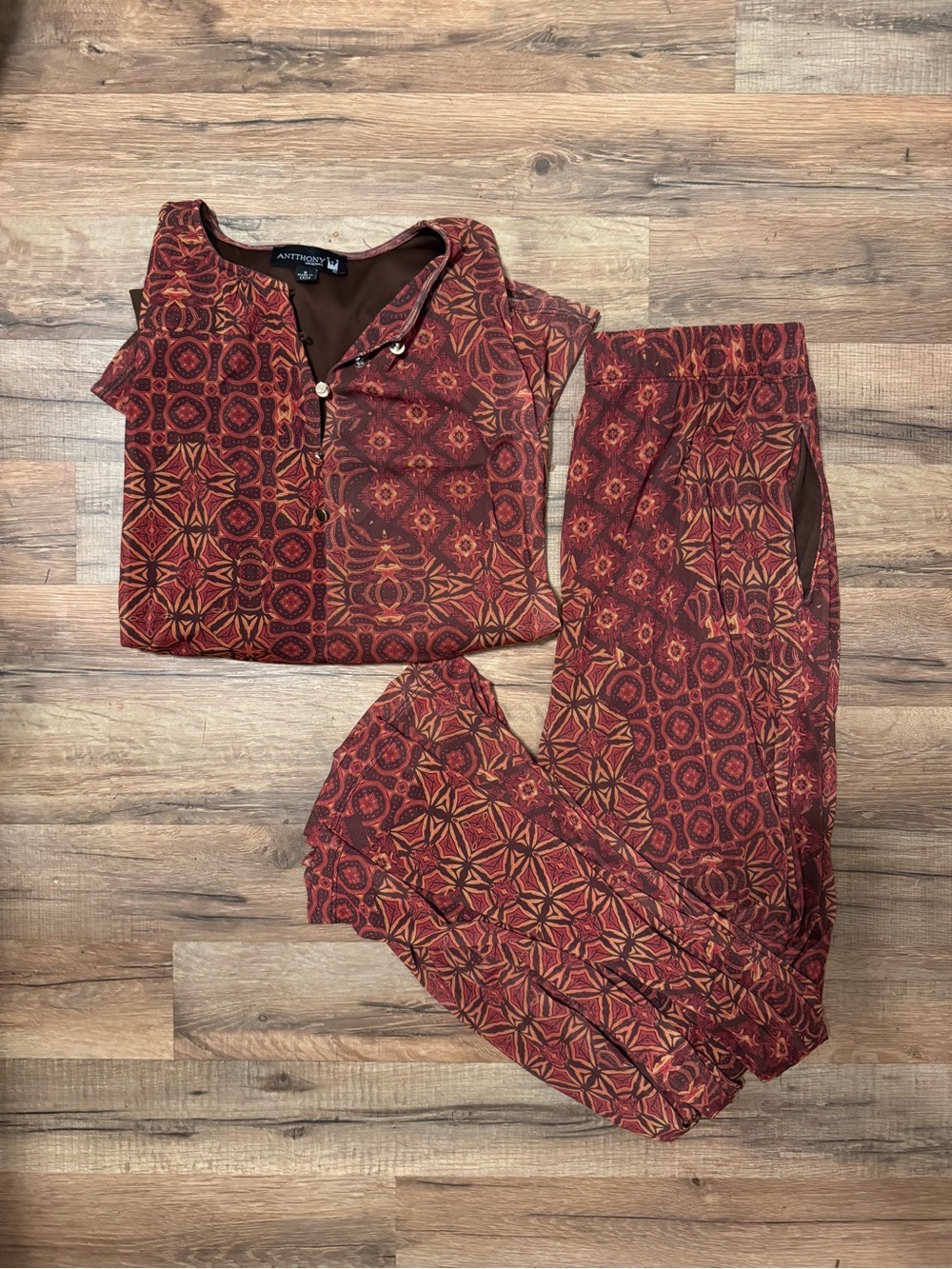Antthony Red & Gold Patterned Track Pants Set